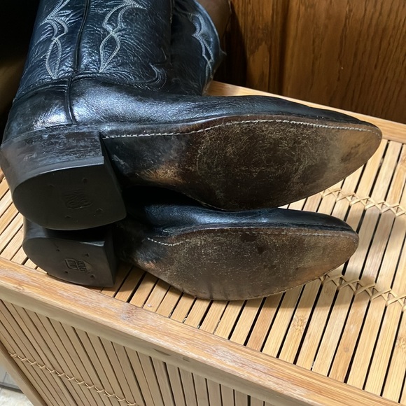 🤠🖤Vintage Dan Post Black Leather W/White Stiching Men’s Western Boots Size 8 W - Picture 5 of 8